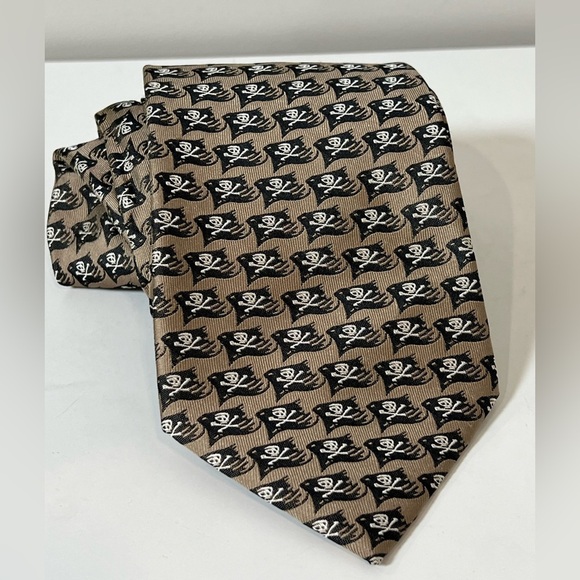 Official Disney Pirates of the Carribean Brown Tie with Skull Flag Pattern - Picture 1 of 7